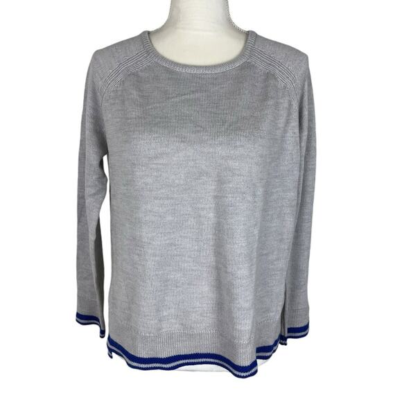 Amour Vert Sweaters - Amour Vert Sweater Gray Blue Trim 100% Extrafine Merino Wool Side Slit Size XS